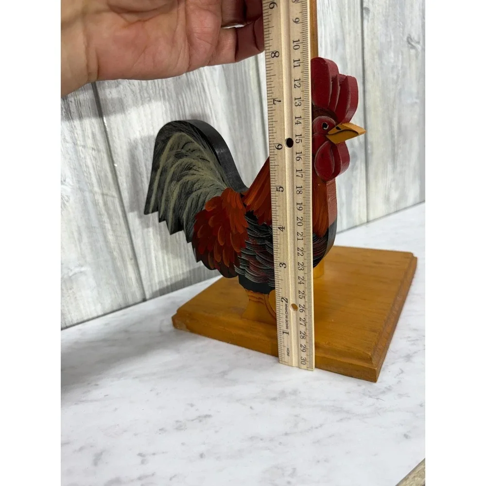 Vintage Wooden Rooster Paper Towel Holder Hand Painted Farmhouse Kitchen Decor
